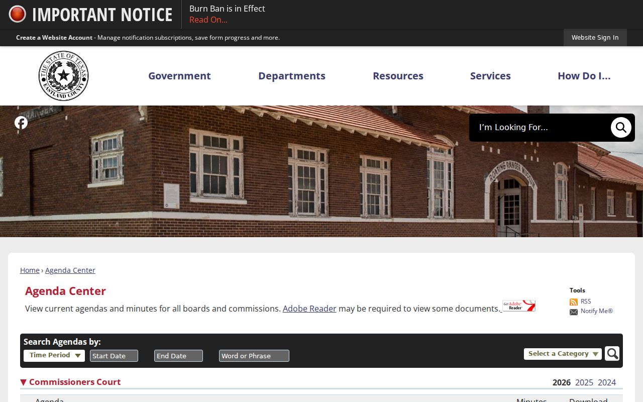Eastland County court schedule contrast with Agenda Center