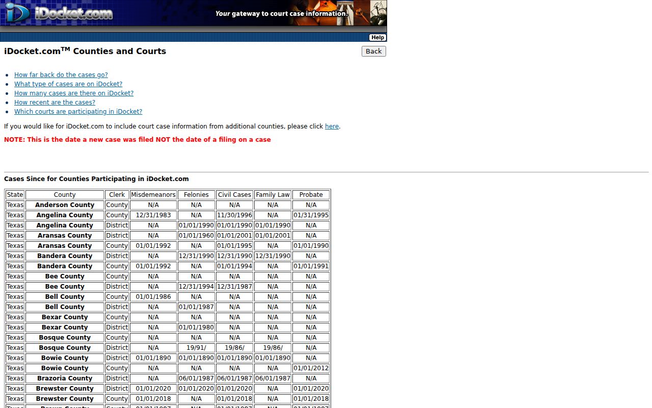 Eastland County court records online limitations