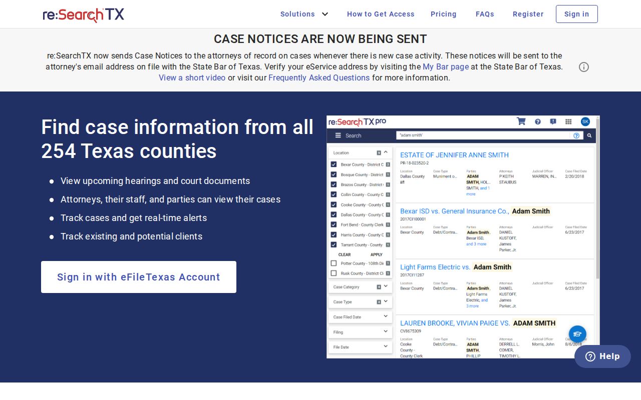 Eastland County case search through re SearchTX